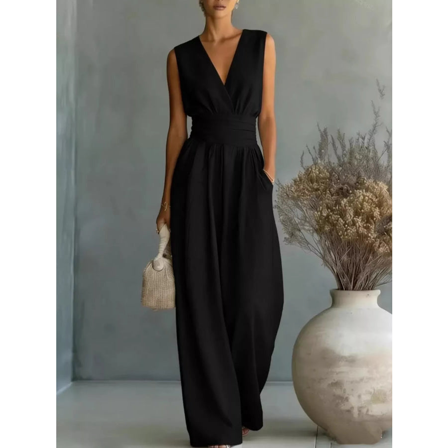 Full Size Sleeveless Wide Leg Jumpsuit Plus Size Black / S Apparel and Accessories