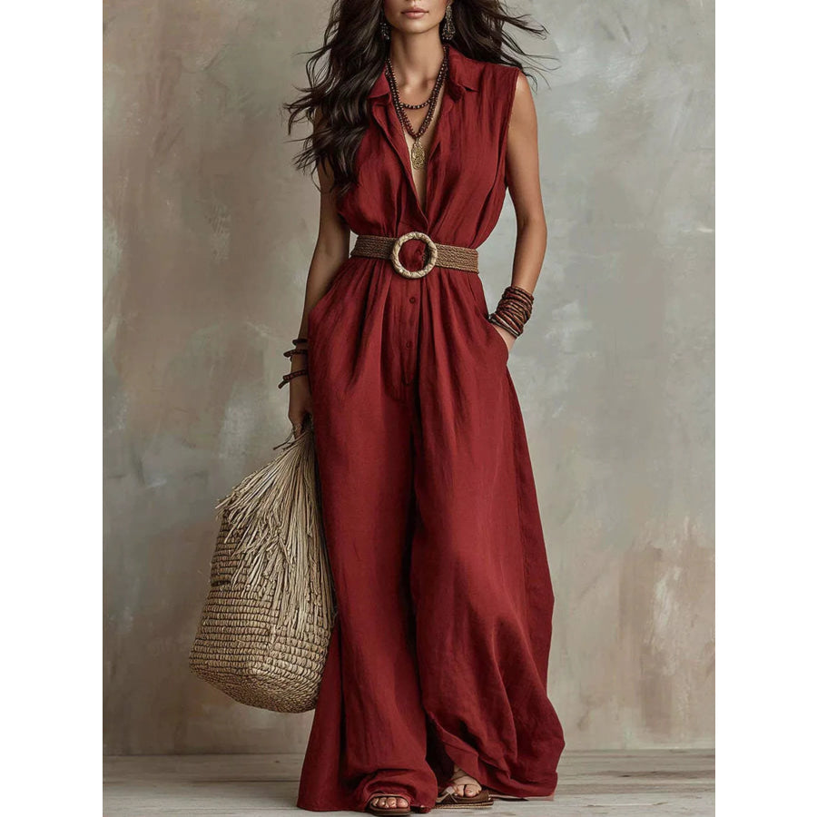 Full Size Sleeveless Wide Leg Jumpsuit Plus Size Red / S Apparel and Accessories