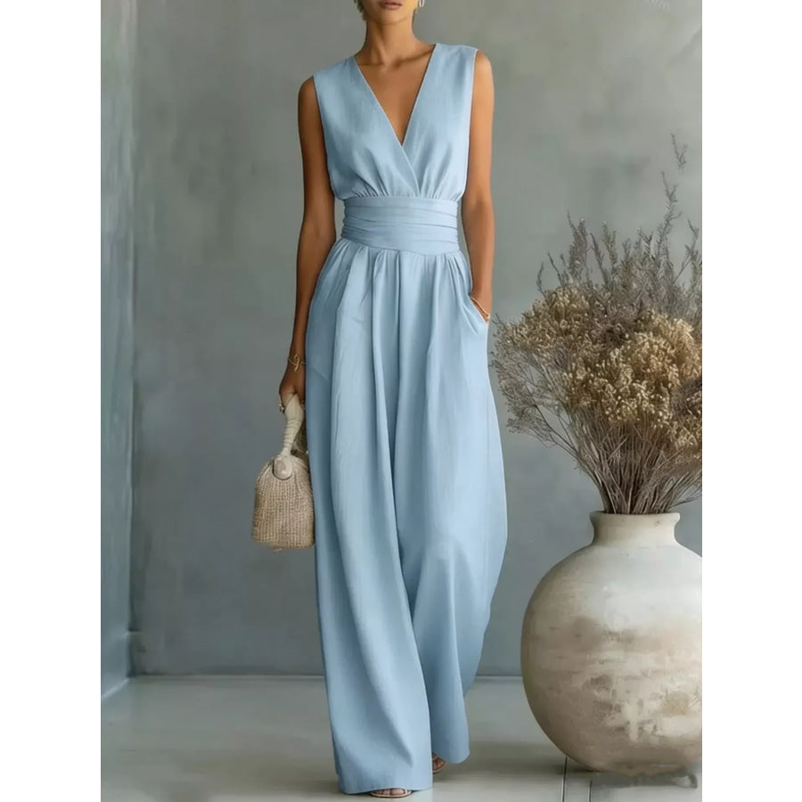 Full Size Sleeveless Wide Leg Jumpsuit Plus Size Sky Blue / S Apparel and Accessories
