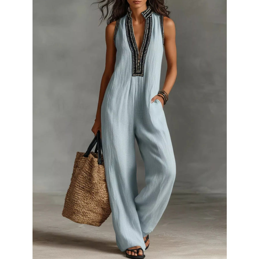 Full Size Sleeveless Wide-Leg Jumpsuit Plus SIze Sky Blue / S Apparel and Accessories