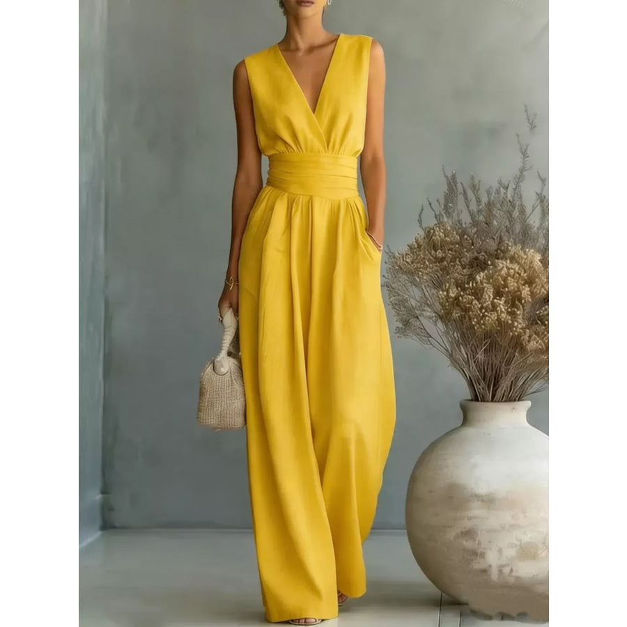 Full Size Sleeveless Wide-Leg Jumpsuit Plus Size Yellow / S Apparel and Accessories