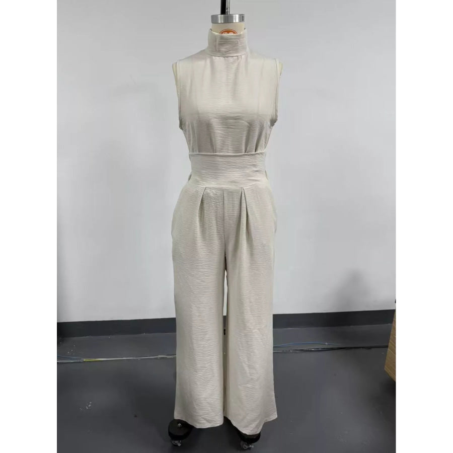 Full Size Sleeveless Wide-Leg Jumpsuit with Smocked Waist Plus Size Apparel and Accessories