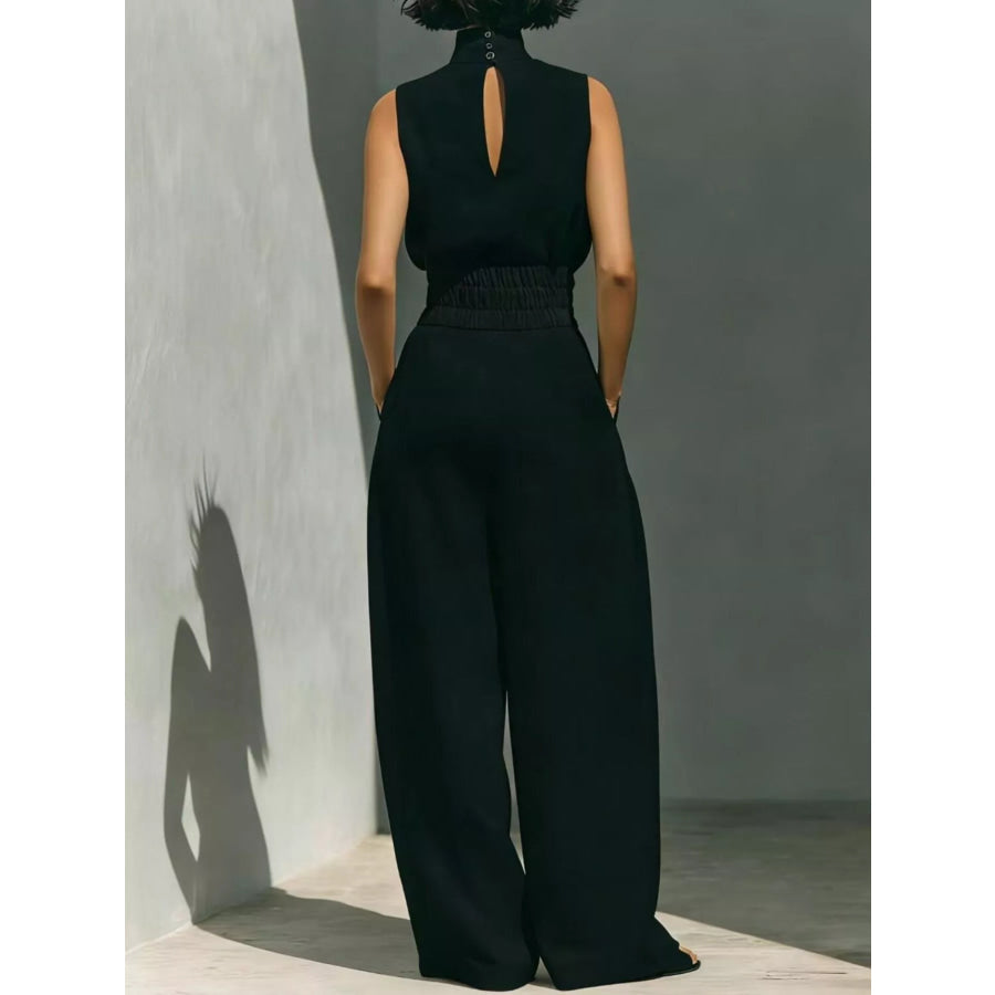 Full Size Sleeveless Wide-Leg Jumpsuit with Smocked Waist Plus Size Apparel and Accessories