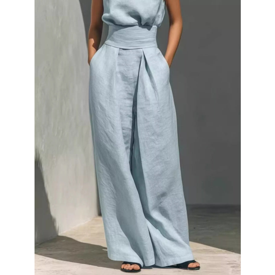 Full Size Sleeveless Wide-Leg Jumpsuit with Smocked Waist Plus Size Apparel and Accessories
