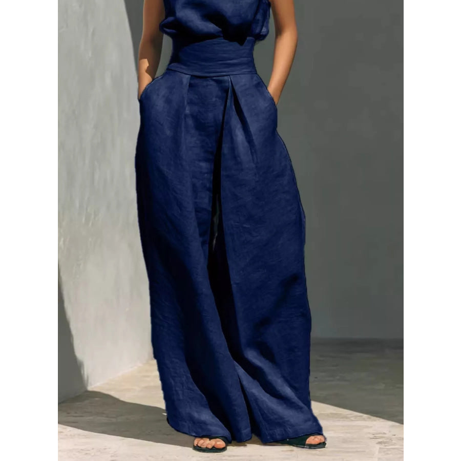 Full Size Sleeveless Wide-Leg Jumpsuit with Smocked Waist Plus Size Apparel and Accessories