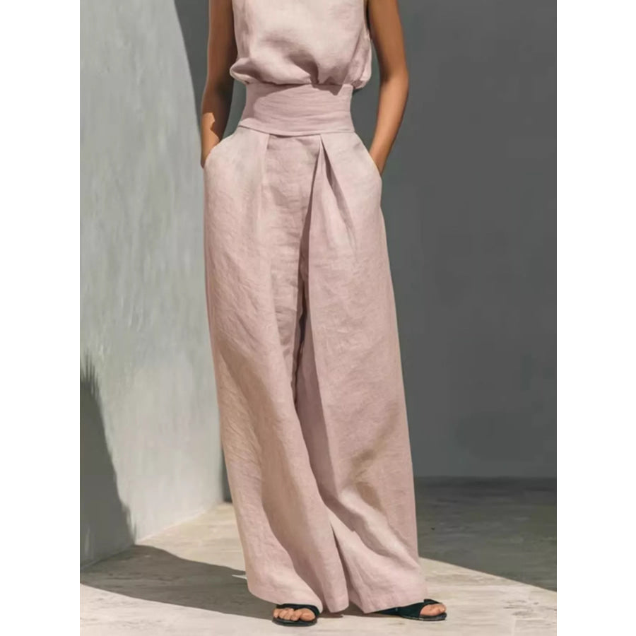 Full Size Sleeveless Wide-Leg Jumpsuit with Smocked Waist Plus Size Apparel and Accessories