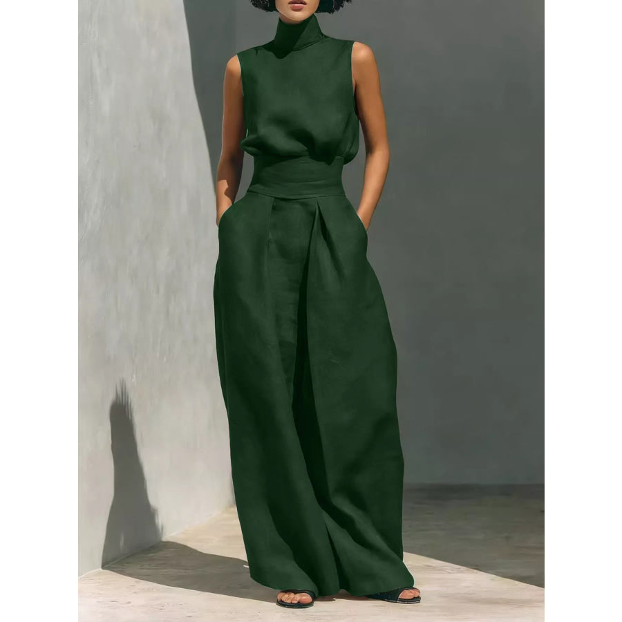 Full Size Sleeveless Wide-Leg Jumpsuit with Smocked Waist Plus Size Olive Green / S Apparel and Accessories