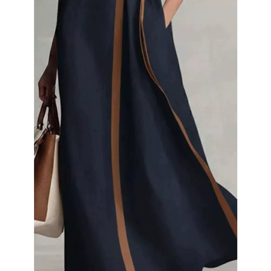 Full Size Sleeveless Wrap Maxi Dress with Contrast Trim Plus Apparel and Accessories