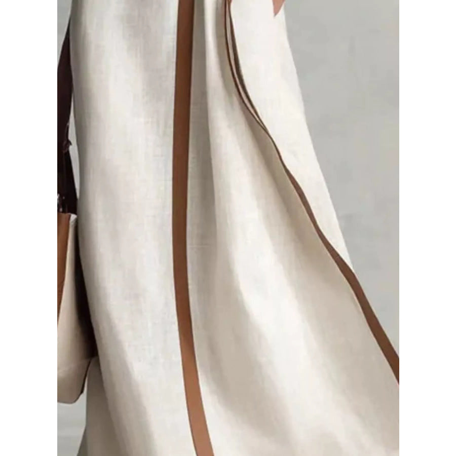 Full Size Sleeveless Wrap Maxi Dress with Contrast Trim Plus Apparel and Accessories