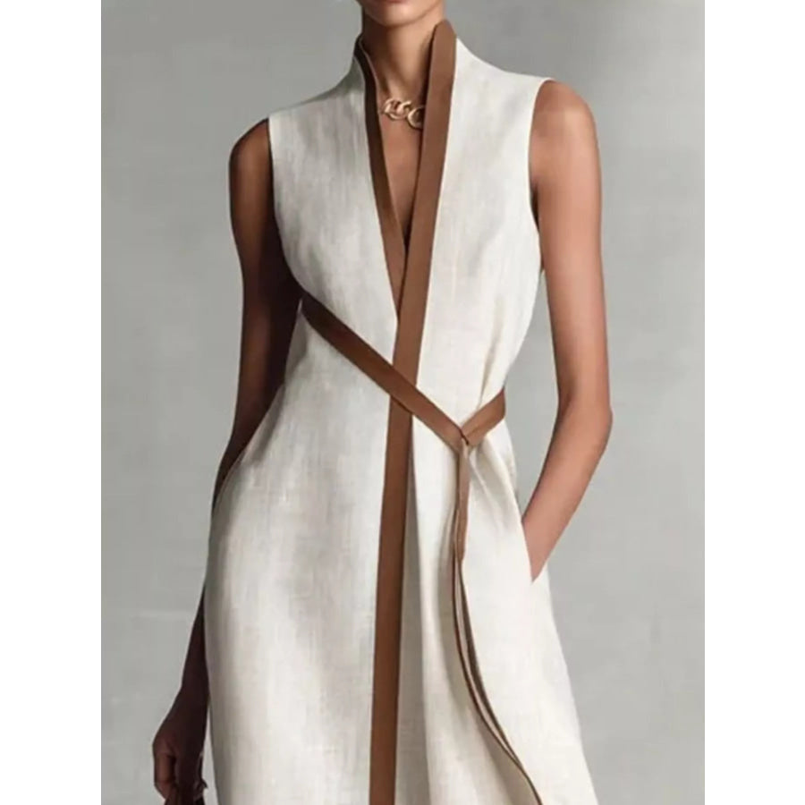 Full Size Sleeveless Wrap Maxi Dress with Contrast Trim Plus White / S Apparel and Accessories
