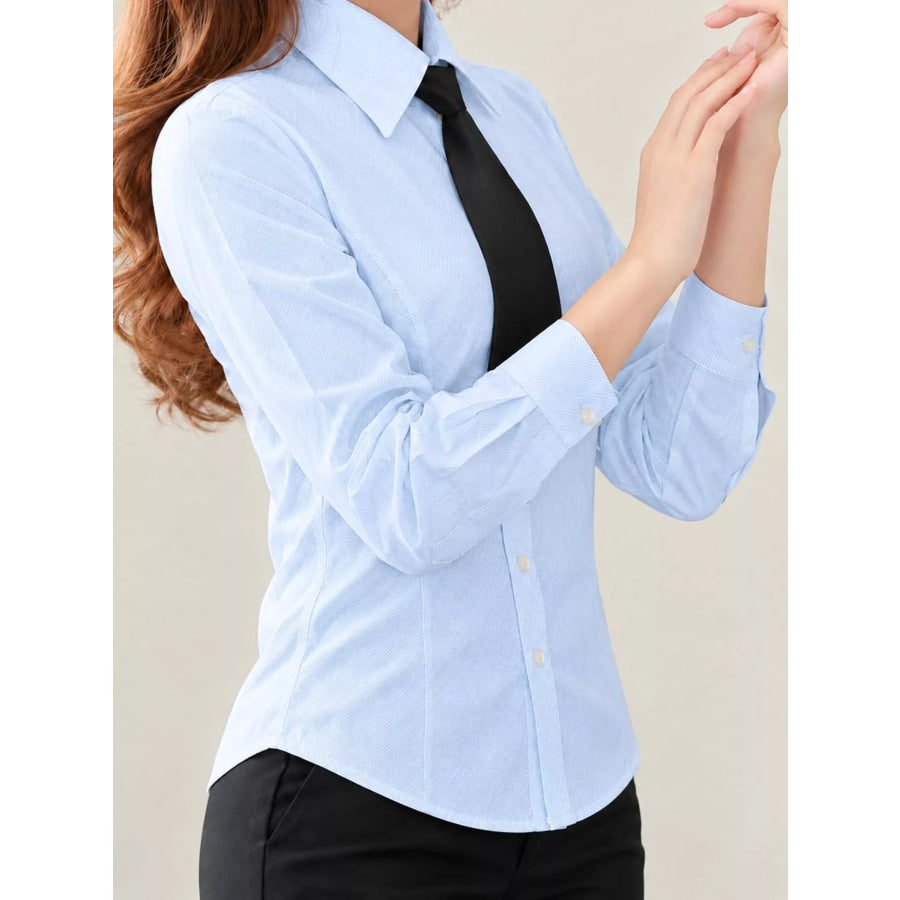 Full Size Slim-Fit Button Up Long Sleeve Shirt Plus Apparel and Accessories