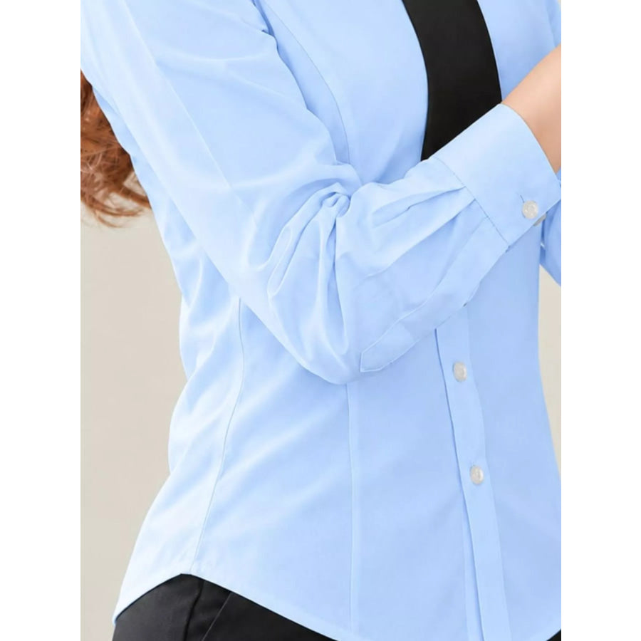 Full Size Slim-Fit Button Up Long Sleeve Shirt Plus Apparel and Accessories