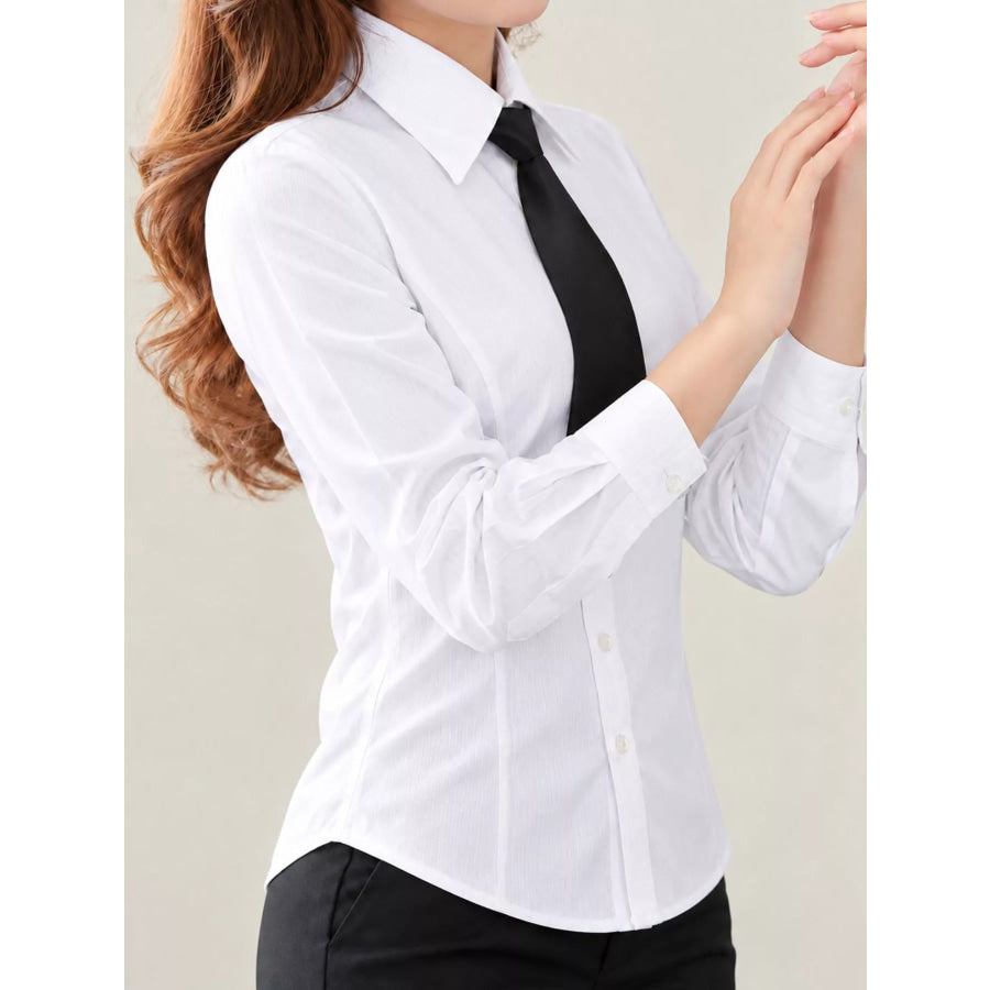 Full Size Slim-Fit Button Up Long Sleeve Shirt Plus Apparel and Accessories