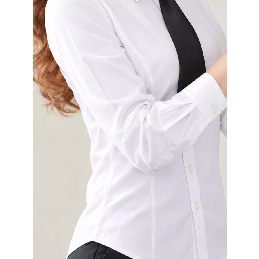Full Size Slim-Fit Button Up Long Sleeve Shirt Plus Apparel and Accessories