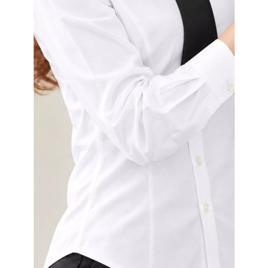 Full Size Slim-Fit Button Up Long Sleeve Shirt Plus Apparel and Accessories
