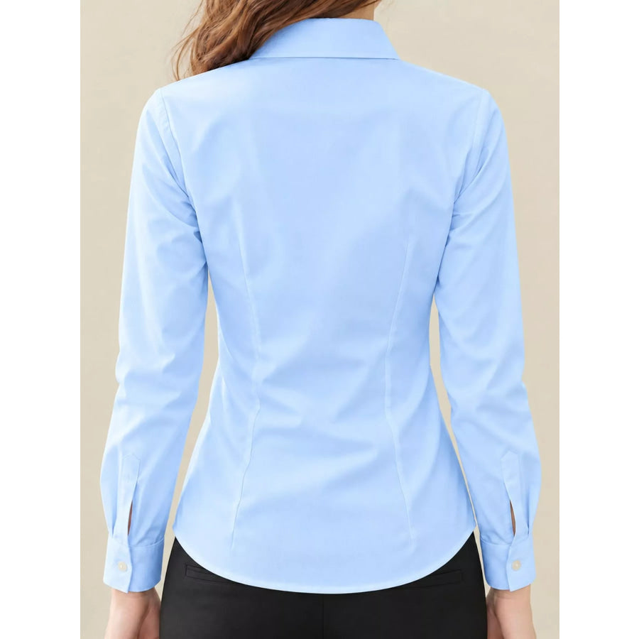 Full Size Slim-Fit Button Up Long Sleeve Shirt Plus Apparel and Accessories