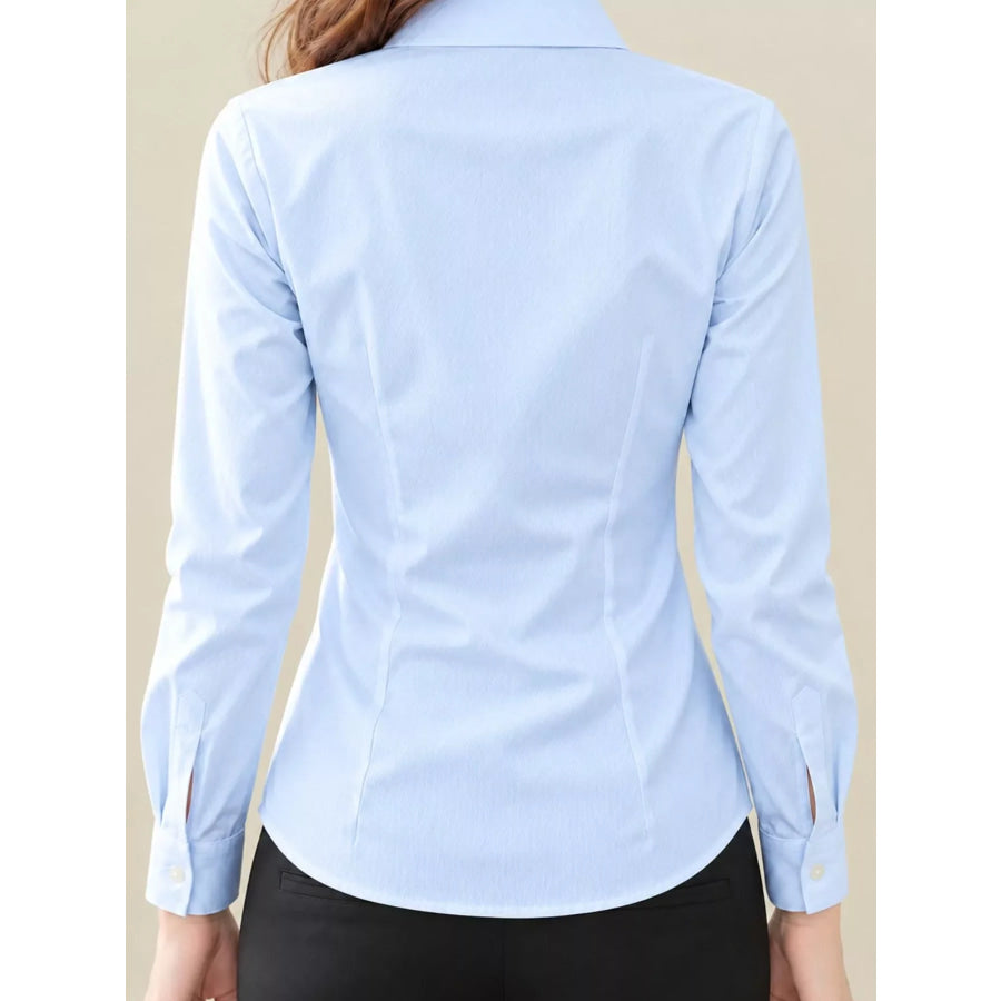 Full Size Slim-Fit Button Up Long Sleeve Shirt Plus Apparel and Accessories