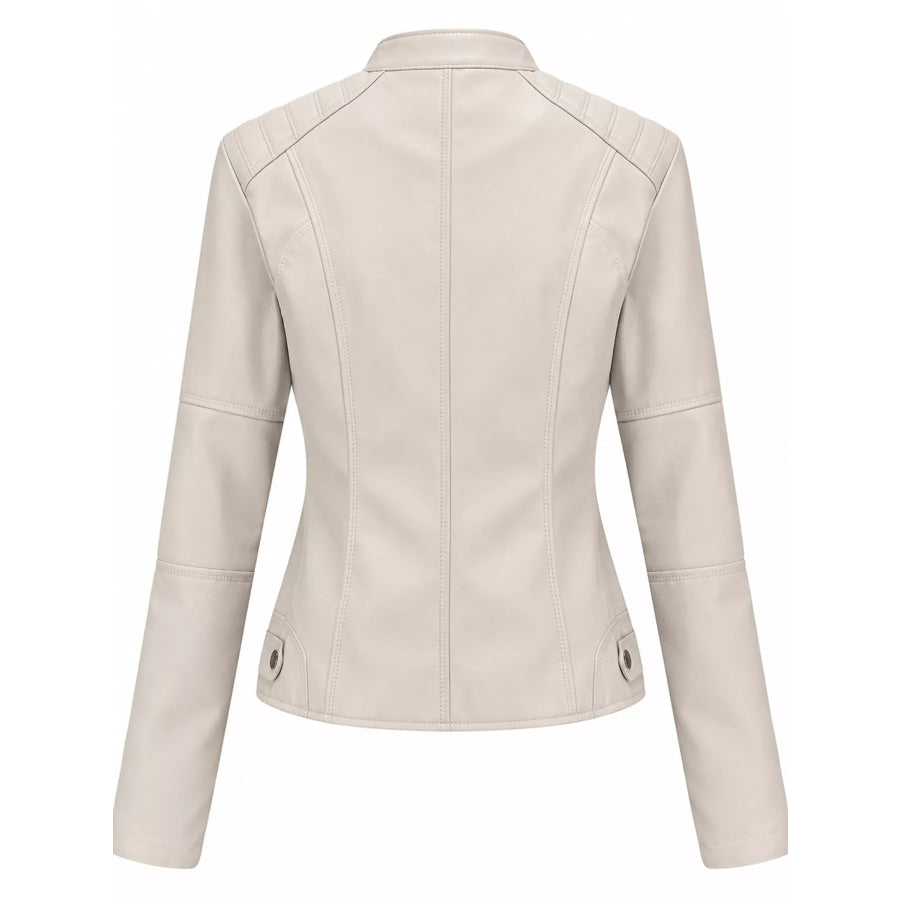 Full Size Slim Fit Faux Leather Moto Jacket Plus Apparel and Accessories