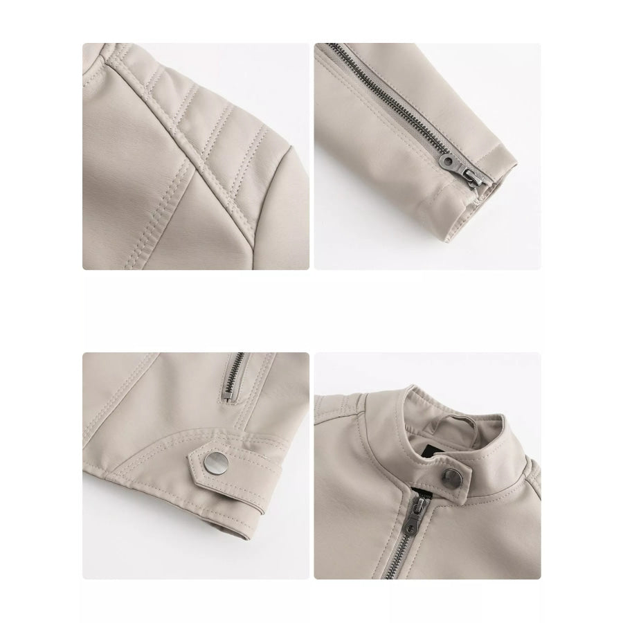 Full Size Slim Fit Faux Leather Moto Jacket Plus Apparel and Accessories