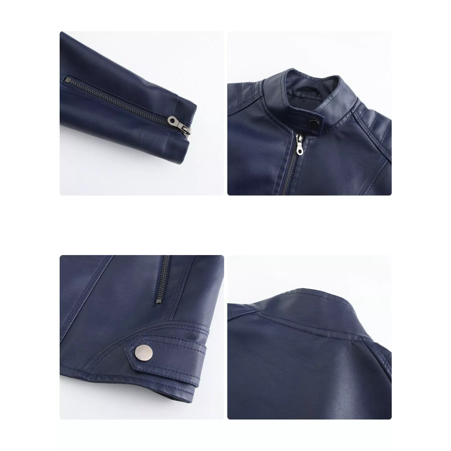 Full Size Slim Fit Faux Leather Moto Jacket Plus Apparel and Accessories