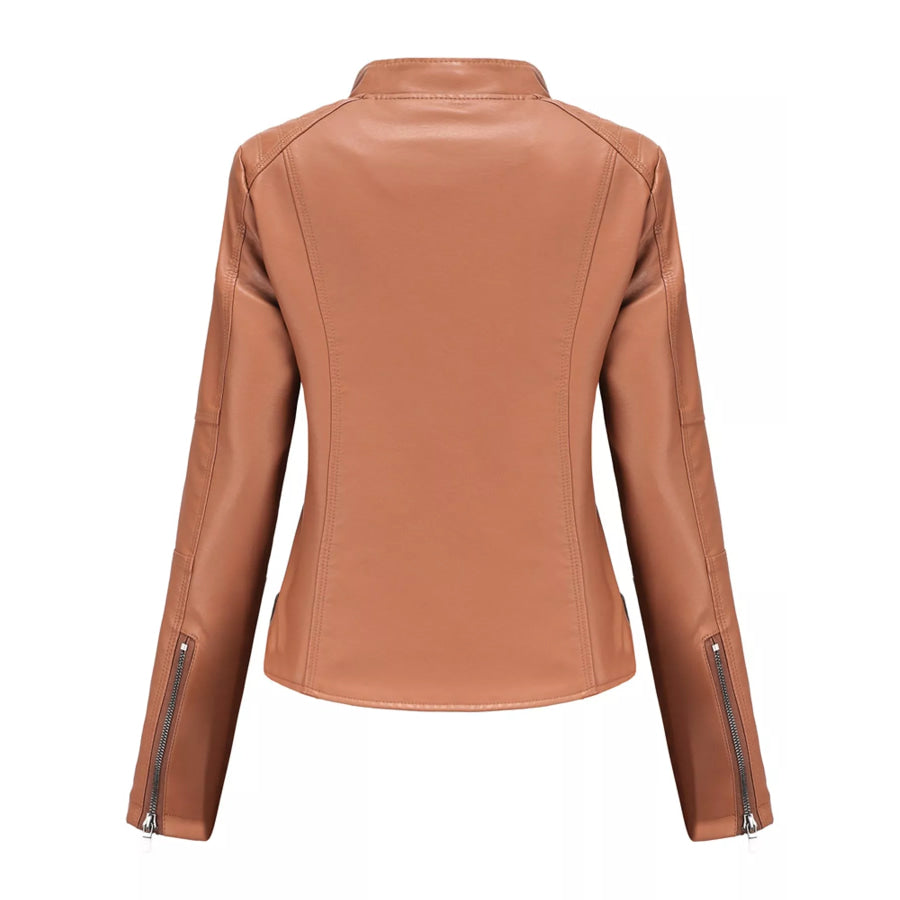 Full Size Slim Fit Faux Leather Moto Jacket Plus Apparel and Accessories