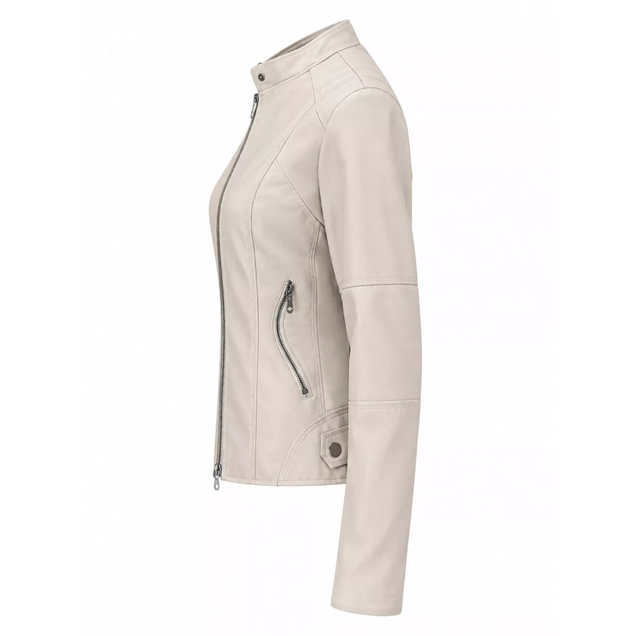 Full Size Slim Fit Faux Leather Moto Jacket Plus Apparel and Accessories