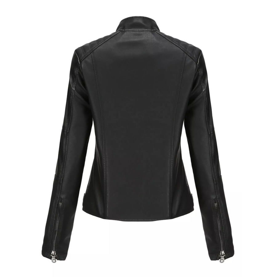 Full Size Slim Fit Faux Leather Moto Jacket Plus Apparel and Accessories