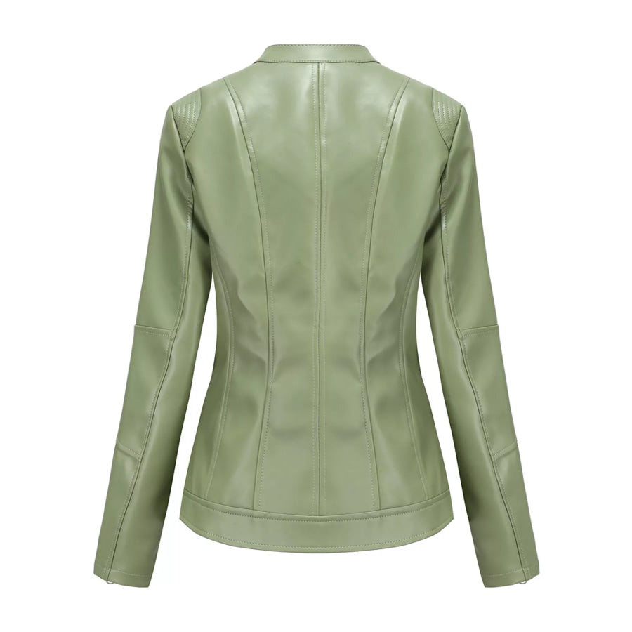 Full Size Slim Fit Faux Leather Moto Jacket Plus Apparel and Accessories