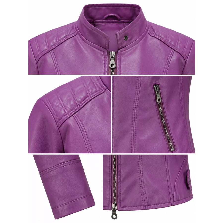 Full Size Slim Fit Faux Leather Moto Jacket Plus Apparel and Accessories