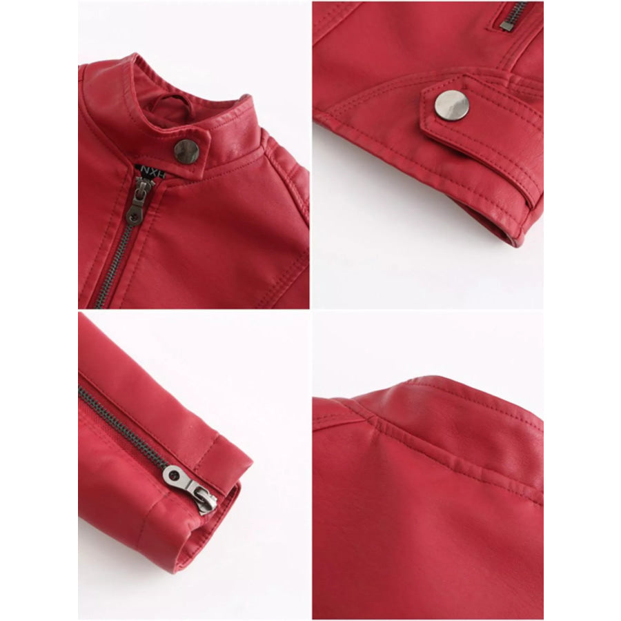 Full Size Slim Fit Faux Leather Moto Jacket Plus Apparel and Accessories