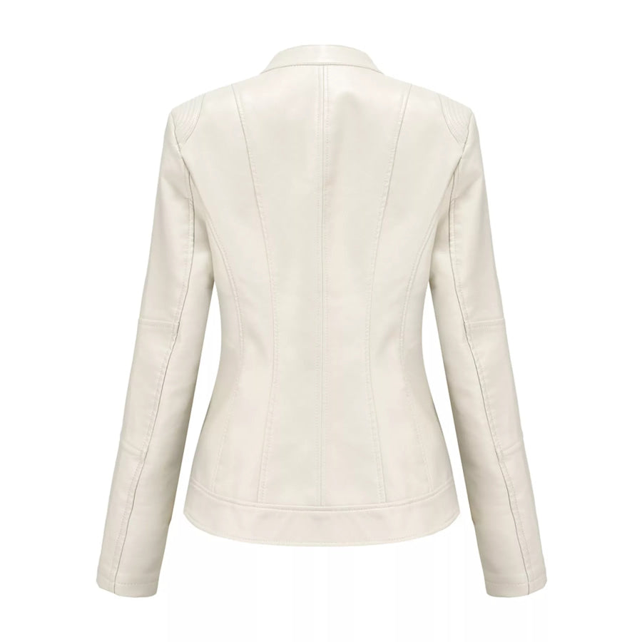 Full Size Slim Fit Faux Leather Moto Jacket Plus Apparel and Accessories