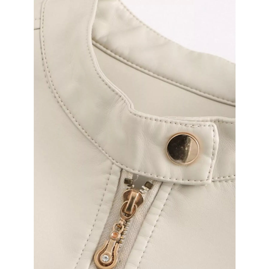 Full Size Slim Fit Faux Leather Moto Jacket Plus Apparel and Accessories