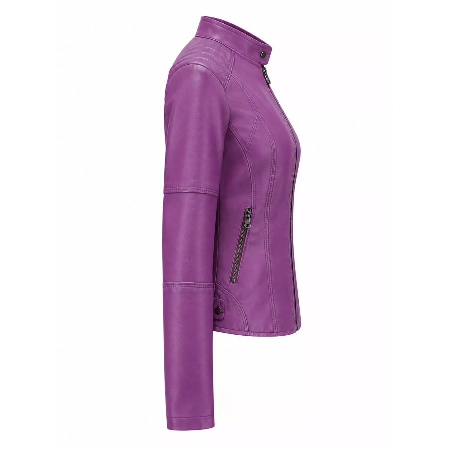 Full Size Slim Fit Faux Leather Moto Jacket Plus Apparel and Accessories