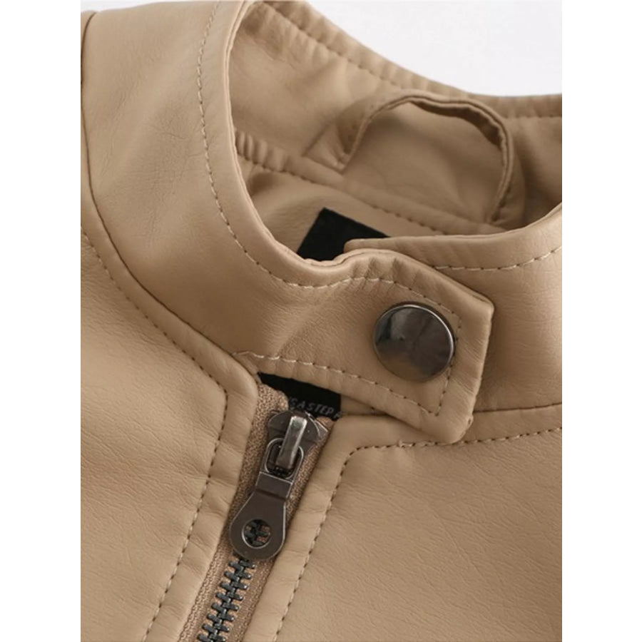 Full Size Slim Fit Faux Leather Moto Jacket Plus Apparel and Accessories