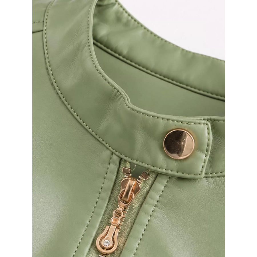 Full Size Slim Fit Faux Leather Moto Jacket Plus Apparel and Accessories