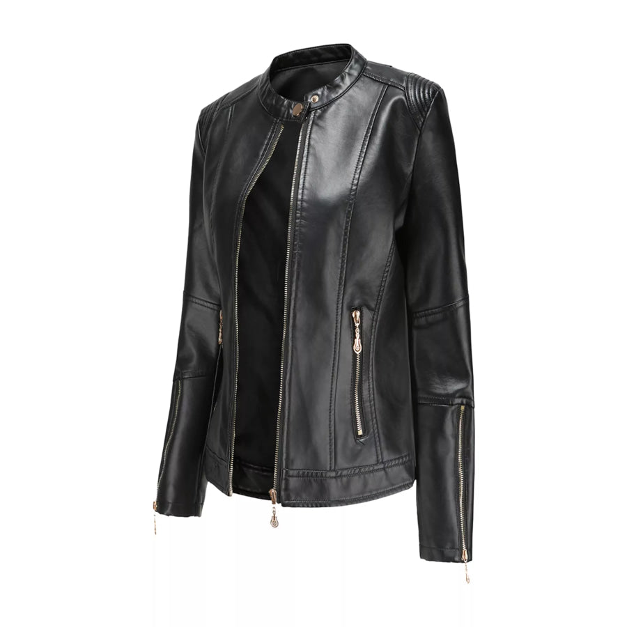 Full Size Slim Fit Faux Leather Moto Jacket Plus Black-Lightweight / S Apparel and Accessories