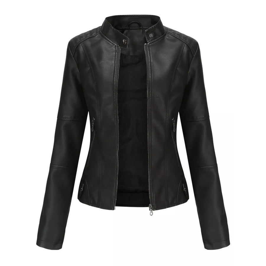 Full Size Slim Fit Faux Leather Moto Jacket Plus Black / XS Apparel and Accessories