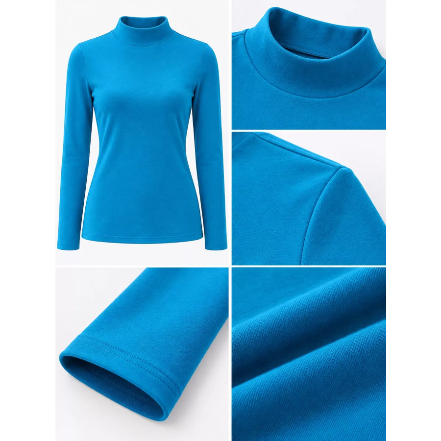 Full Size Slim-Fit Mock Neck Long Sleeve Basic T-Shirt Plus Apparel and Accessories