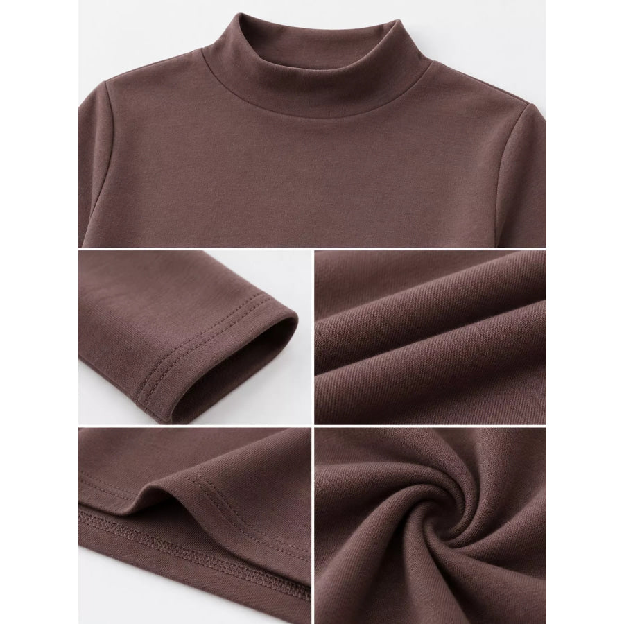 Full Size Slim-Fit Mock Neck Long Sleeve Basic T-Shirt Plus Apparel and Accessories