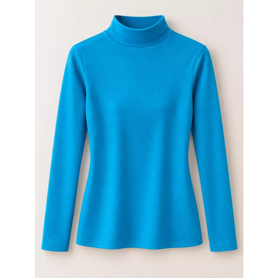Full Size Slim-Fit Mock Neck Long Sleeve Basic T-Shirt Plus Apparel and Accessories