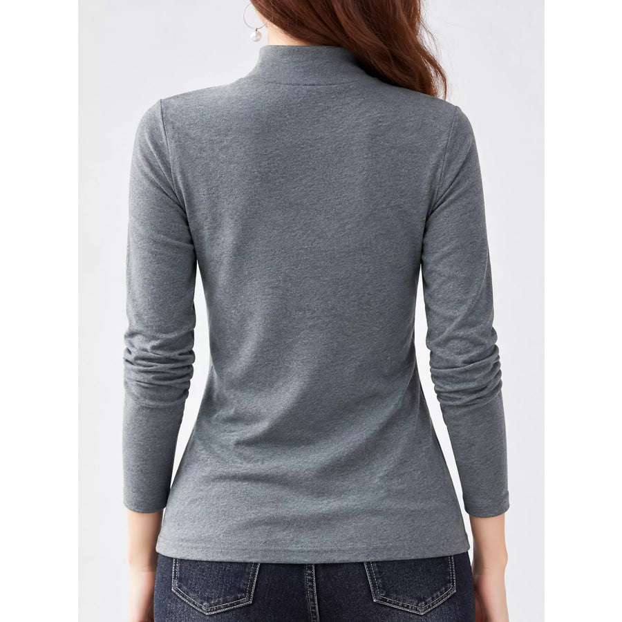 Full Size Slim-Fit Mock Neck Long Sleeve Basic T-Shirt Plus Apparel and Accessories