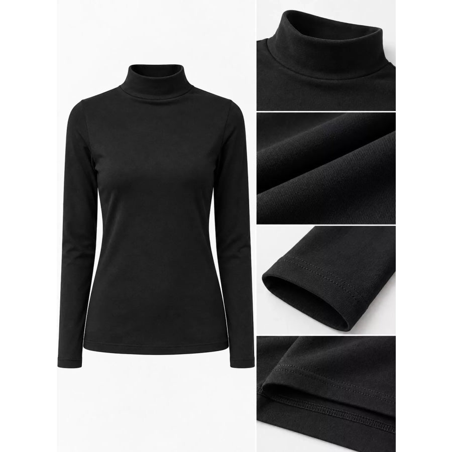 Full Size Slim-Fit Mock Neck Long Sleeve Basic T-Shirt Plus Apparel and Accessories