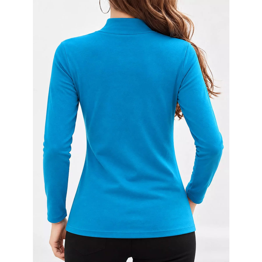 Full Size Slim-Fit Mock Neck Long Sleeve Basic T-Shirt Plus Apparel and Accessories