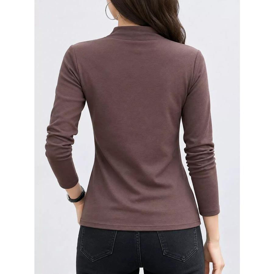 Full Size Slim-Fit Mock Neck Long Sleeve Basic T-Shirt Plus Apparel and Accessories