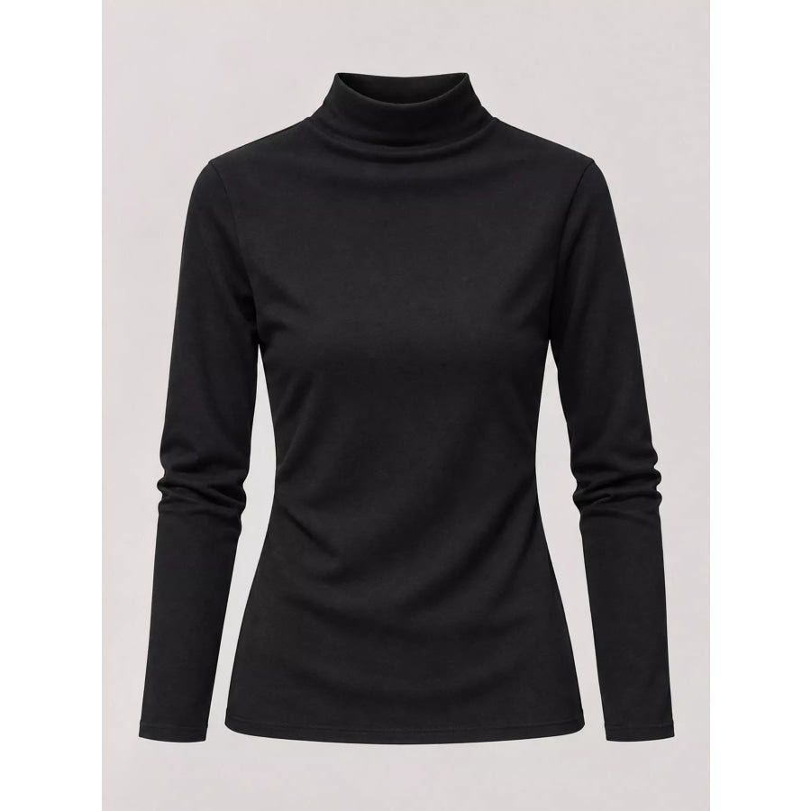 Full Size Slim-Fit Mock Neck Long Sleeve Basic T-Shirt Plus Apparel and Accessories