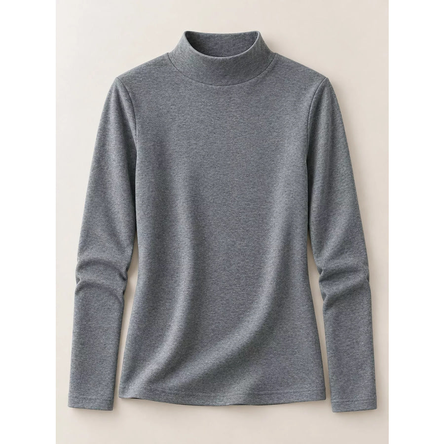Full Size Slim-Fit Mock Neck Long Sleeve Basic T-Shirt Plus Apparel and Accessories