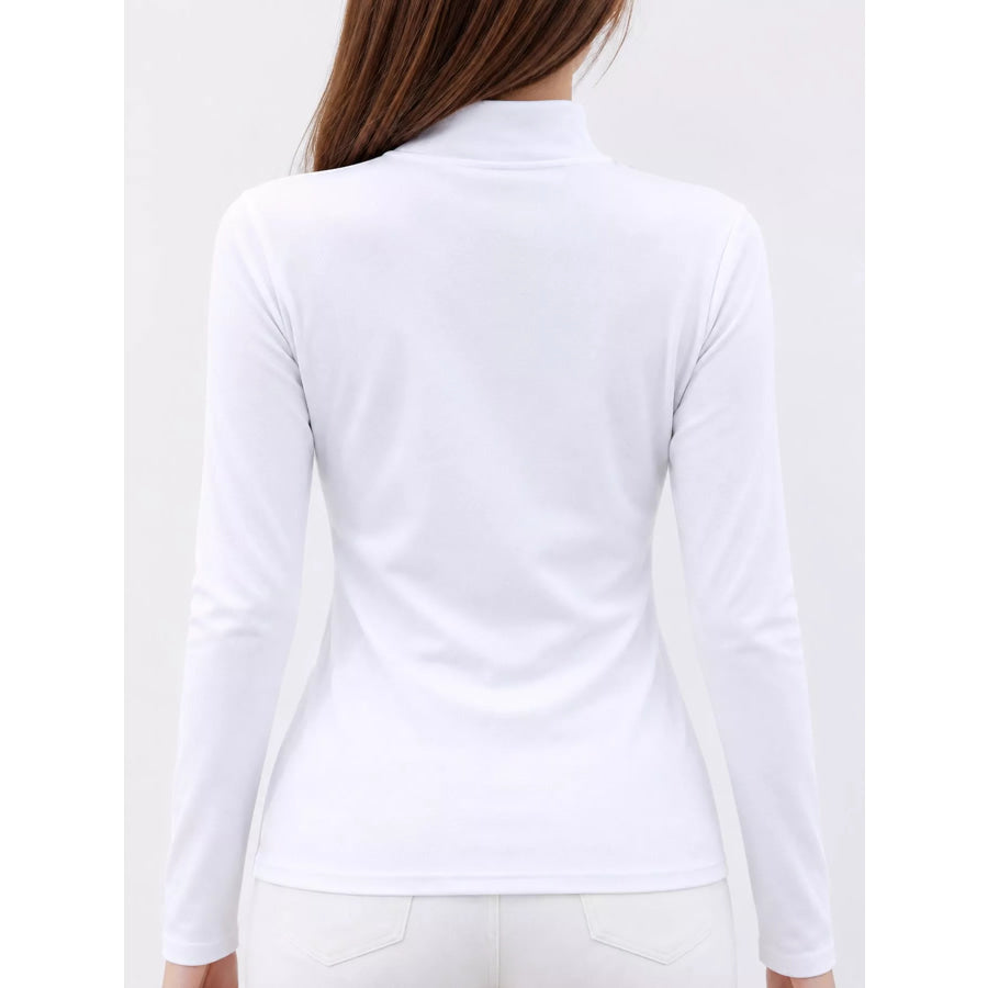 Full Size Slim-Fit Mock Neck Long Sleeve Basic T-Shirt Plus Apparel and Accessories