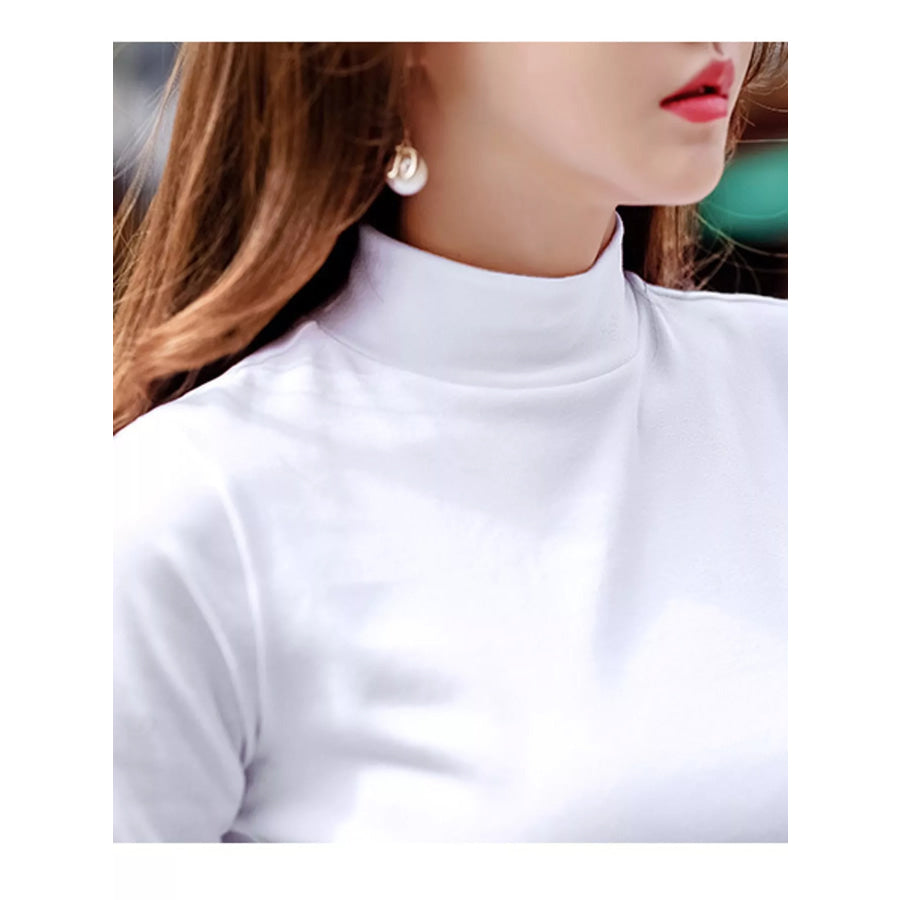Full Size Slim-Fit Mock Neck Long Sleeve Basic T-Shirt Plus White / S Apparel and Accessories
