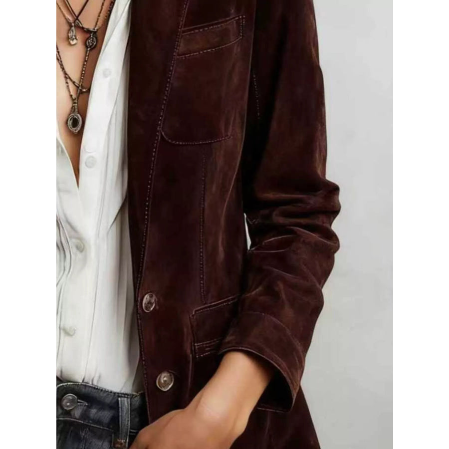Full Size Slim Fit Suede Long Sleeve Blazer Plus Size Rust / XS Apparel and Accessories