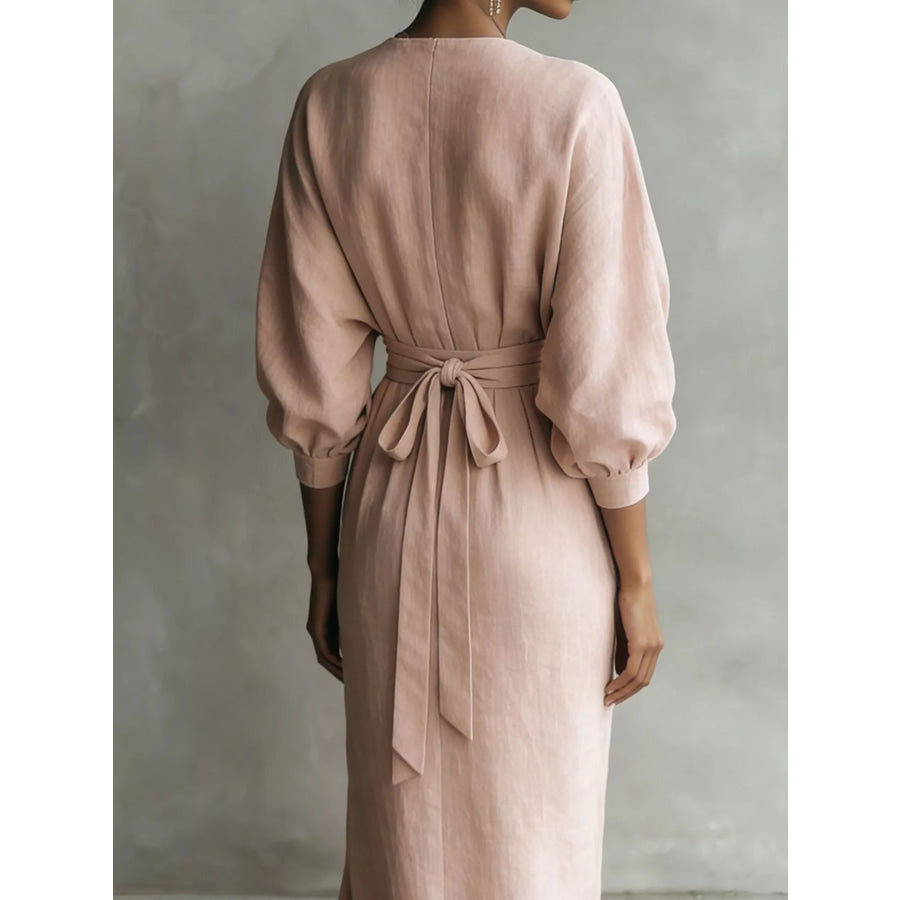 Full Size Slit Ruched Waist Wrap Maxi Dress Plus Apparel and Accessories
